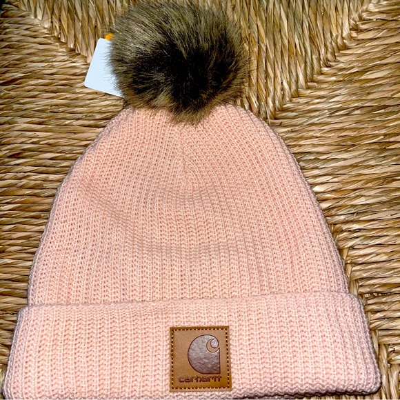 Carhartt Accessories Carhartt Knit Fleecelined Hat In Pink With Pom